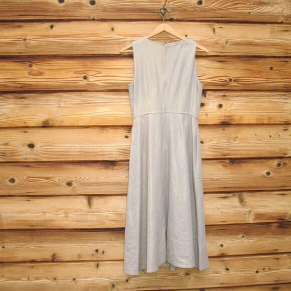 Gold Metallic Linen Blend Dress - Picture 6 of 9